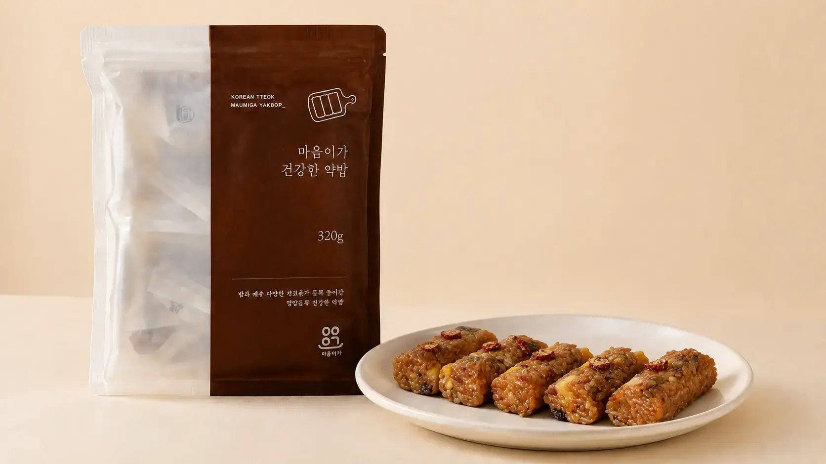 Healthy yakbap package and plated Korean sweet rice